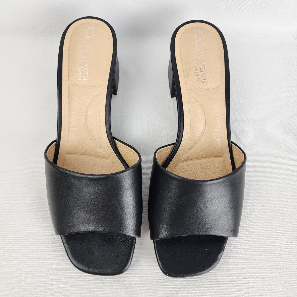 Chinese Laundry Black Leather Low Heel Slide Sandals Size 8