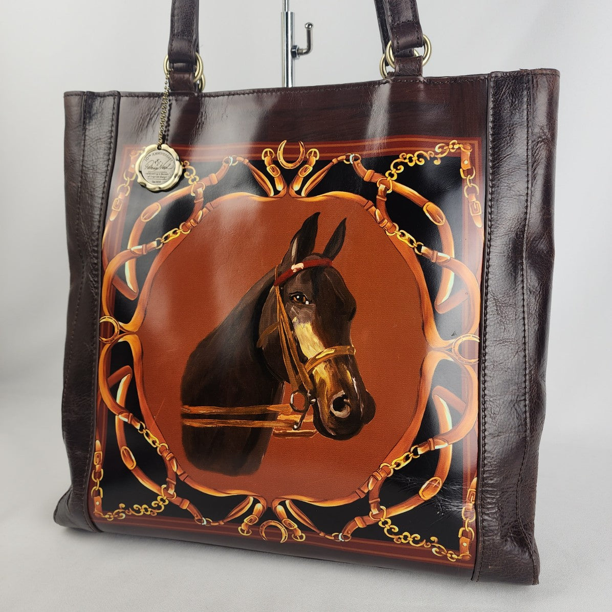 Patricia Nash Brown Leather Equestrian Horse Tote Handbag