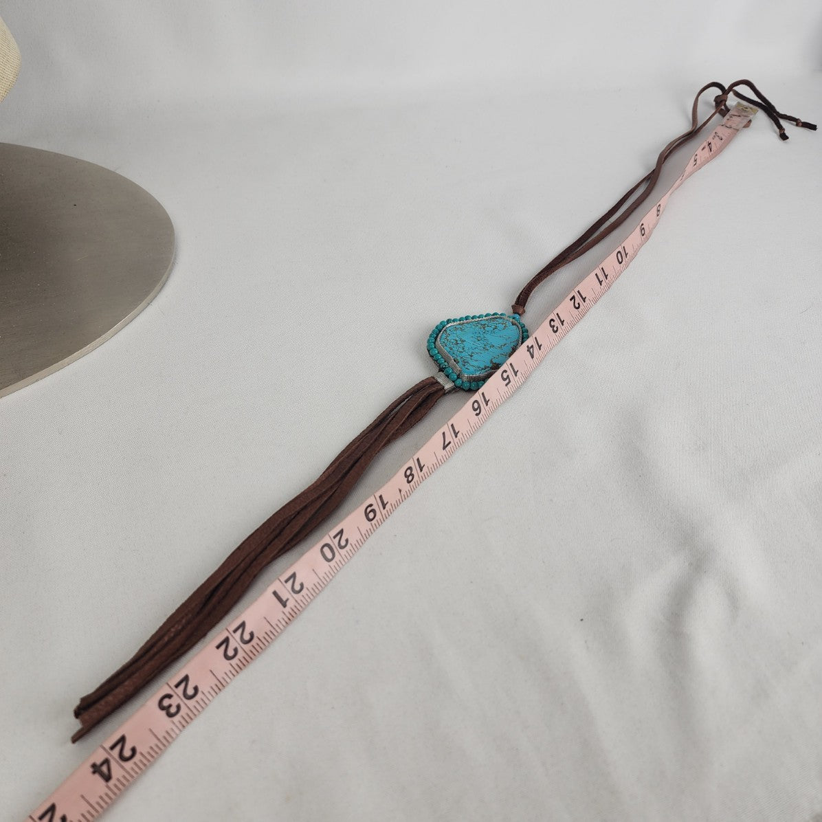 Brown Leather Faux Turquoise Necklace