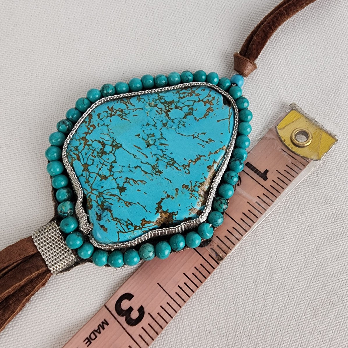 Brown Leather Faux Turquoise Necklace