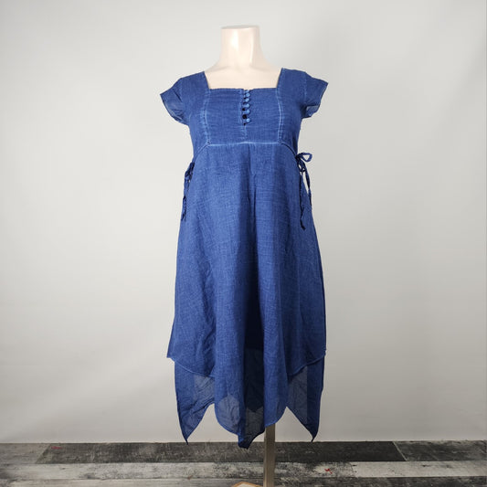 Mensar Otantik Blue Linen Cotton Asymmetrical Midi Dress Size XL