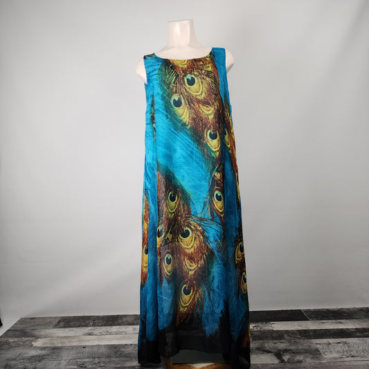 Gracila Peacock print Sleeveless Chiffon Maxi dress Size 3XL