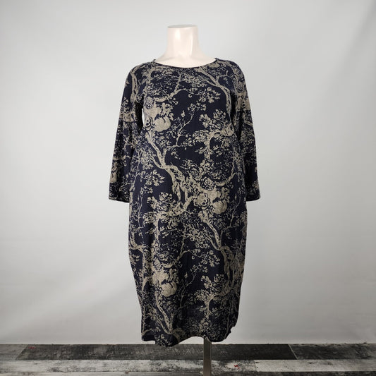 Zanzea Navy Blue Cotton Floral Midi Dress Size XL