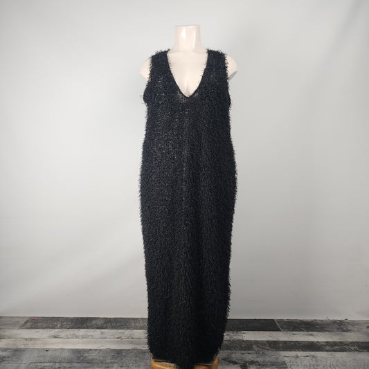 Pretty Little Thing Black Eyelash Knit Maxi Dress Size 22