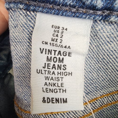 & Denim Vintage Mom Jeans Ultra High Rise Cropped Ankle Denim Jeans Size 2