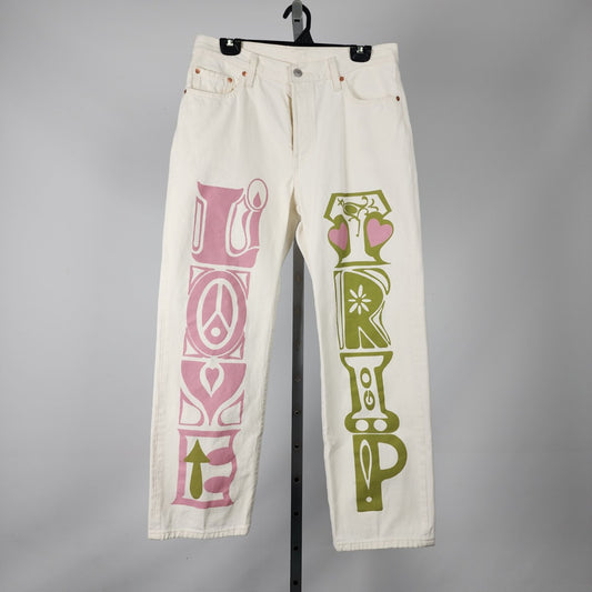 Levi's Premium Love Tripp Crazy Legs White Straight Leg Jeans Size 29