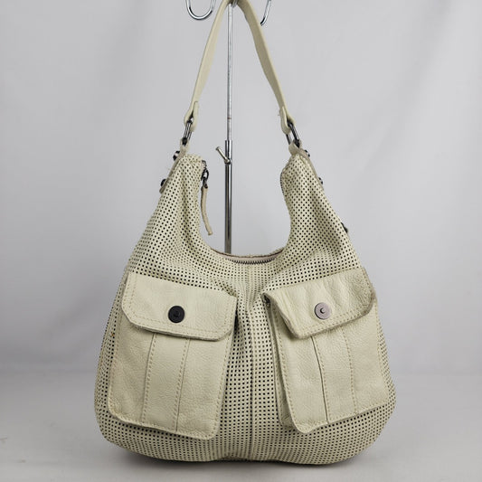 Linea Pelle Collection Cream Laser Cut Leather Hobo Purse