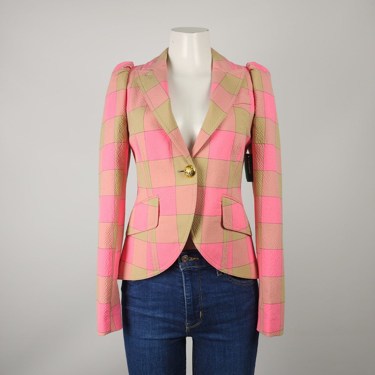 Smythe Pink Plaid Puff Sleeve Blazer Size 4