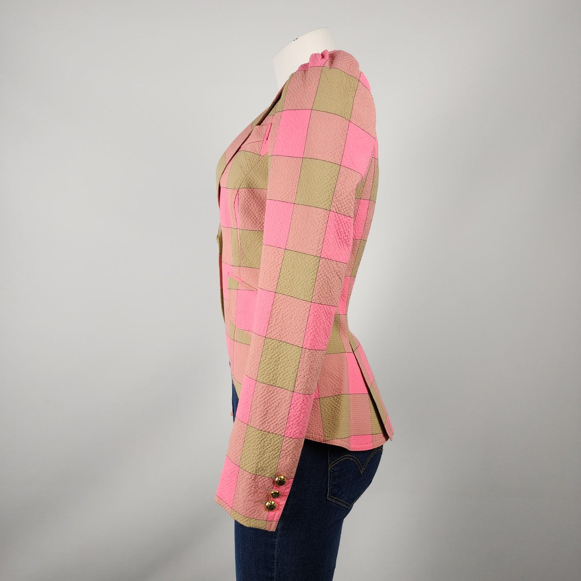 Smythe Pink Plaid Puff Sleeve Blazer Size 4