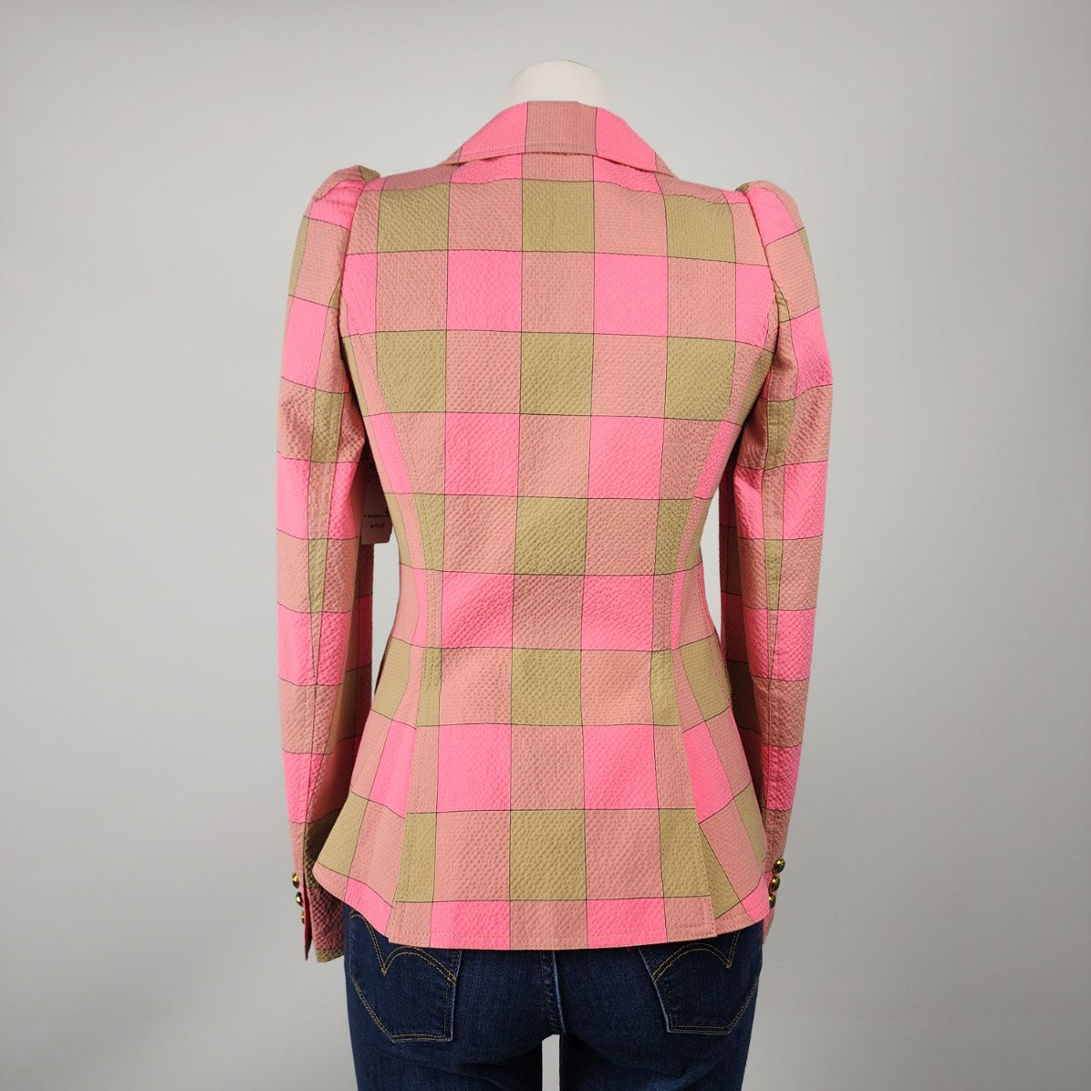 Smythe Pink Plaid Puff Sleeve Blazer Size 4