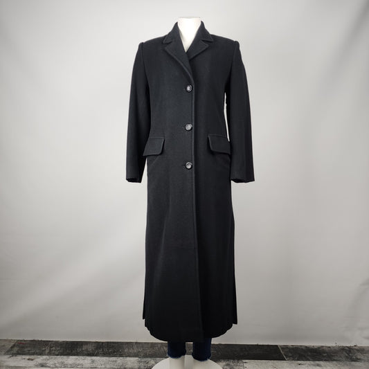 Vintage Lisa Fashion Black Wool & Cashmere Button Up Long Pea Coat Size 4