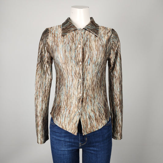 Kslam Brown & Blue Woven Button Up Blouse Size XS