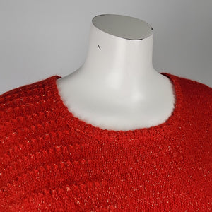 Vintage Red Handknit Balloon Sleeve Sweater Size M