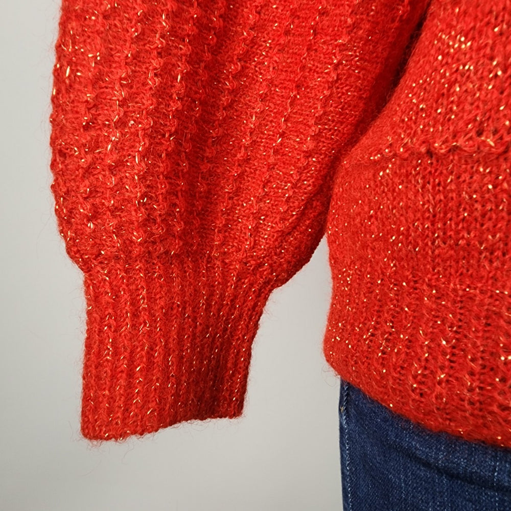 Vintage Red Handknit Balloon Sleeve Sweater Size M