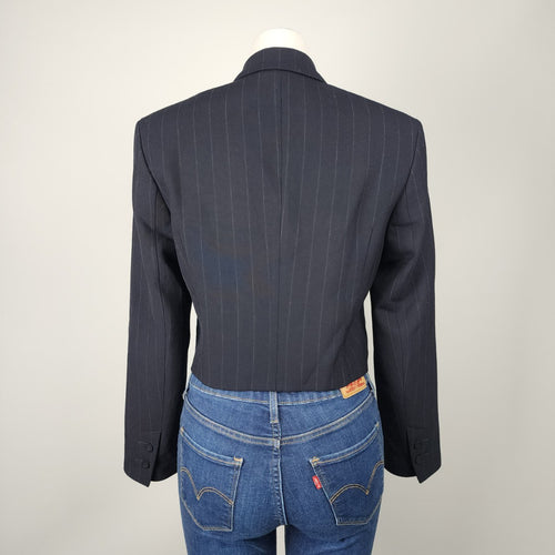 Ilja Navy Blue Pin Striped Double Breasted Cropped Blazer Size M