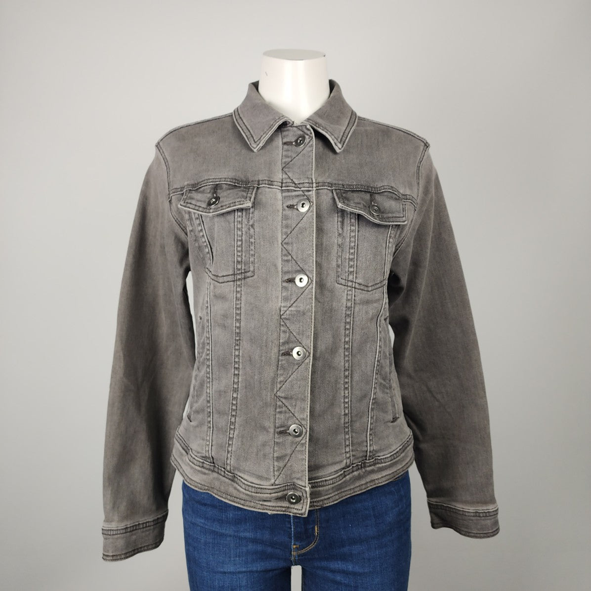 Prana Grey Denim Button Up Jacket Size L