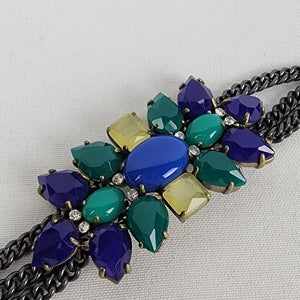 Stella And Dot Blue & Green Rhinestone Hematite Black Chain Link Bracelet