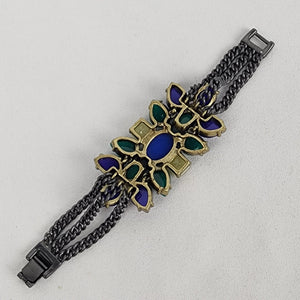 Stella And Dot Blue & Green Rhinestone Hematite Black Chain Link Bracelet