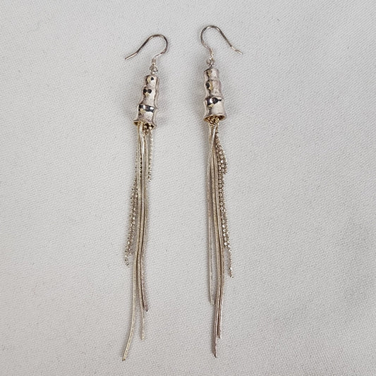 Silver Tone Fringe Drop Statement Earrings 925 Ear Hook