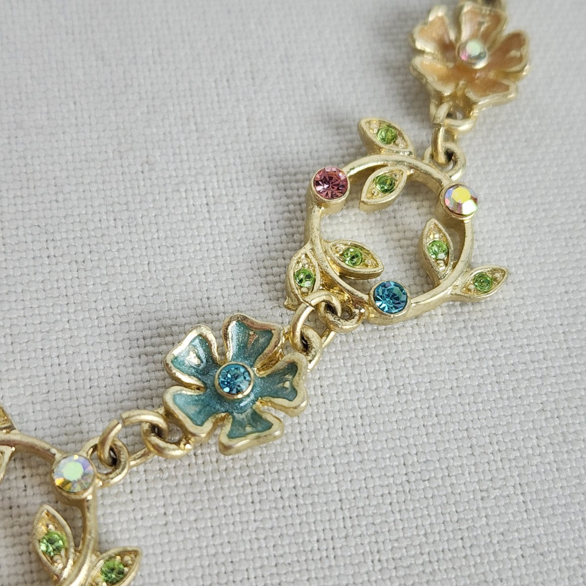 Gold Tone Pastel Floral Glass Beaded Y Necklace