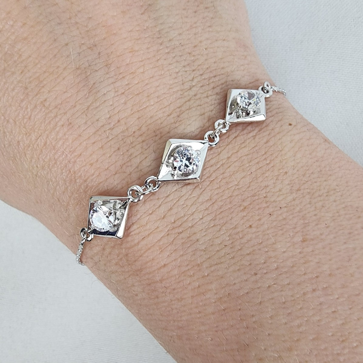 Silver Tone Crystal Stone Chain Link Bracelet