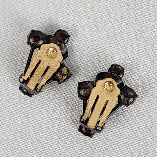 Vintage Bronze Tone AB Crystal Brooch & Clip On Earring Set