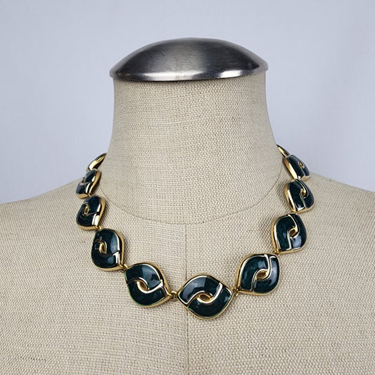 Vintage Gold & Green Collar Link Necklace