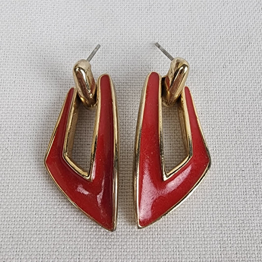 Vintage Trifari Red Enamel Gold Tone Earrings