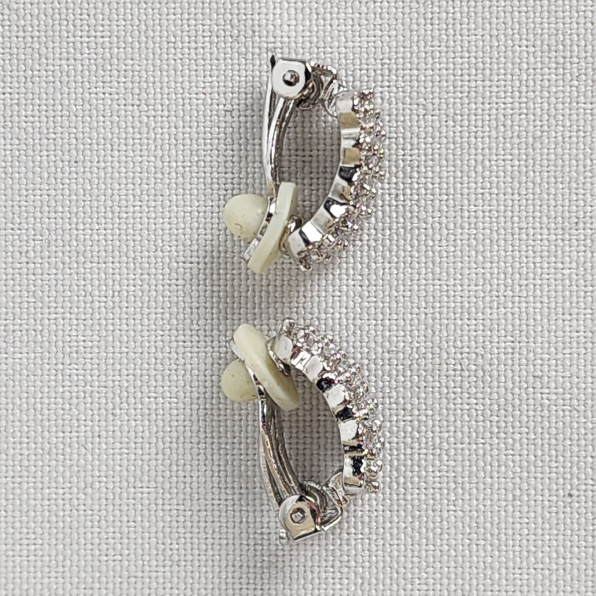 Crystal Stones Silver Tone Clip On Earrings