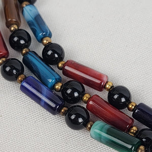 Blue Green & Burgundy Beaded Collar Necklace