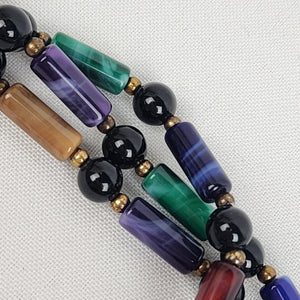 Blue Green & Burgundy Beaded Collar Necklace