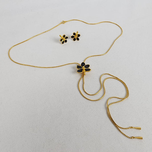 RISIS Black & Gold Orchid Lariat Necklace & Earring Set