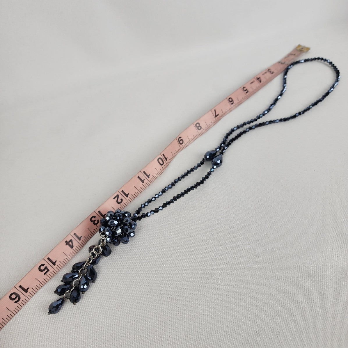 Metallic Blue Glass Beaded Tassel Necklace