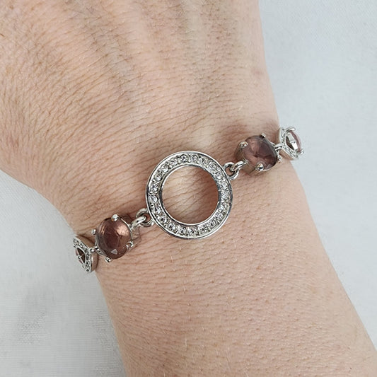 Silver Tone Pink Stone Chain Toggle Bracelet