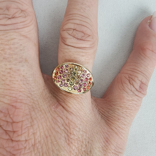 Gold Tone Colorful Rhinestone Ring Size 8.5