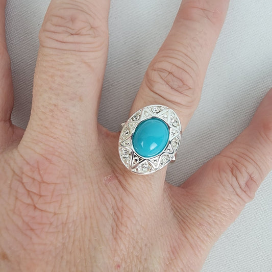 Silver Tone Faux Turquoise Ring Size 8