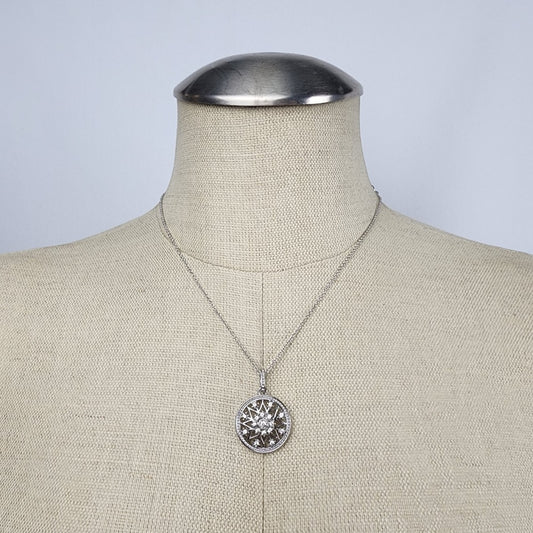 Avon Silver Tone Snowflake Rhinestone Pendant Chain Necklace