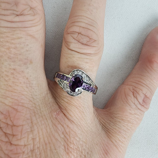 Silver Tone Purple Stone Ring Size 8