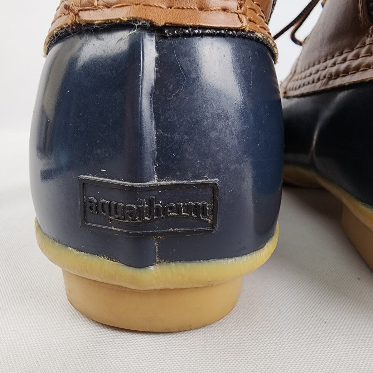 Aquatherm Navy Blue and Tan Rain Boots Size 8