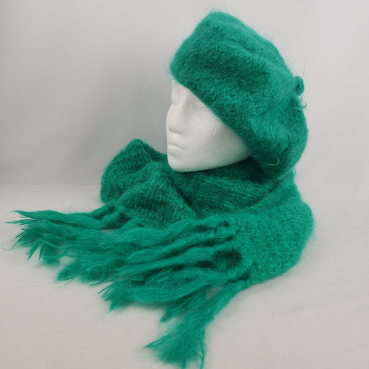 Green Handknit Tam Hat & Scarf