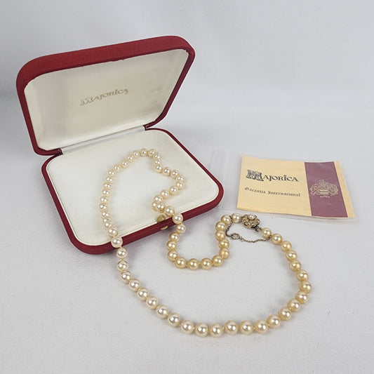 MAJORICA Hand knotted Pearl 925 Vermeil Clasp & Safety Chain Necklace