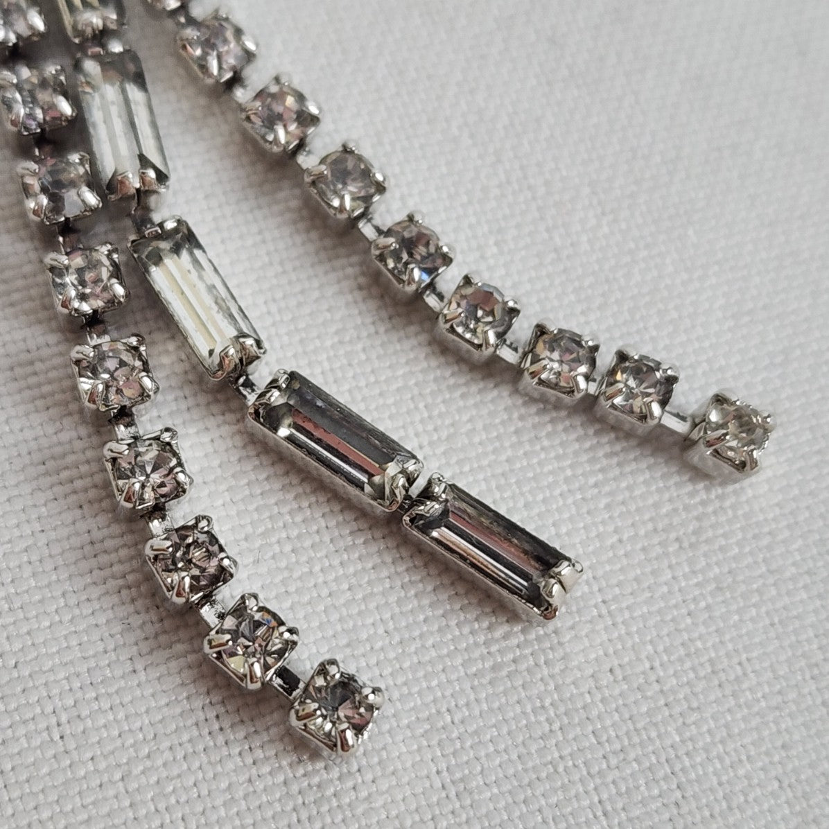 Vintage Silver Crystal Rhinestone Square Tassel Brooch