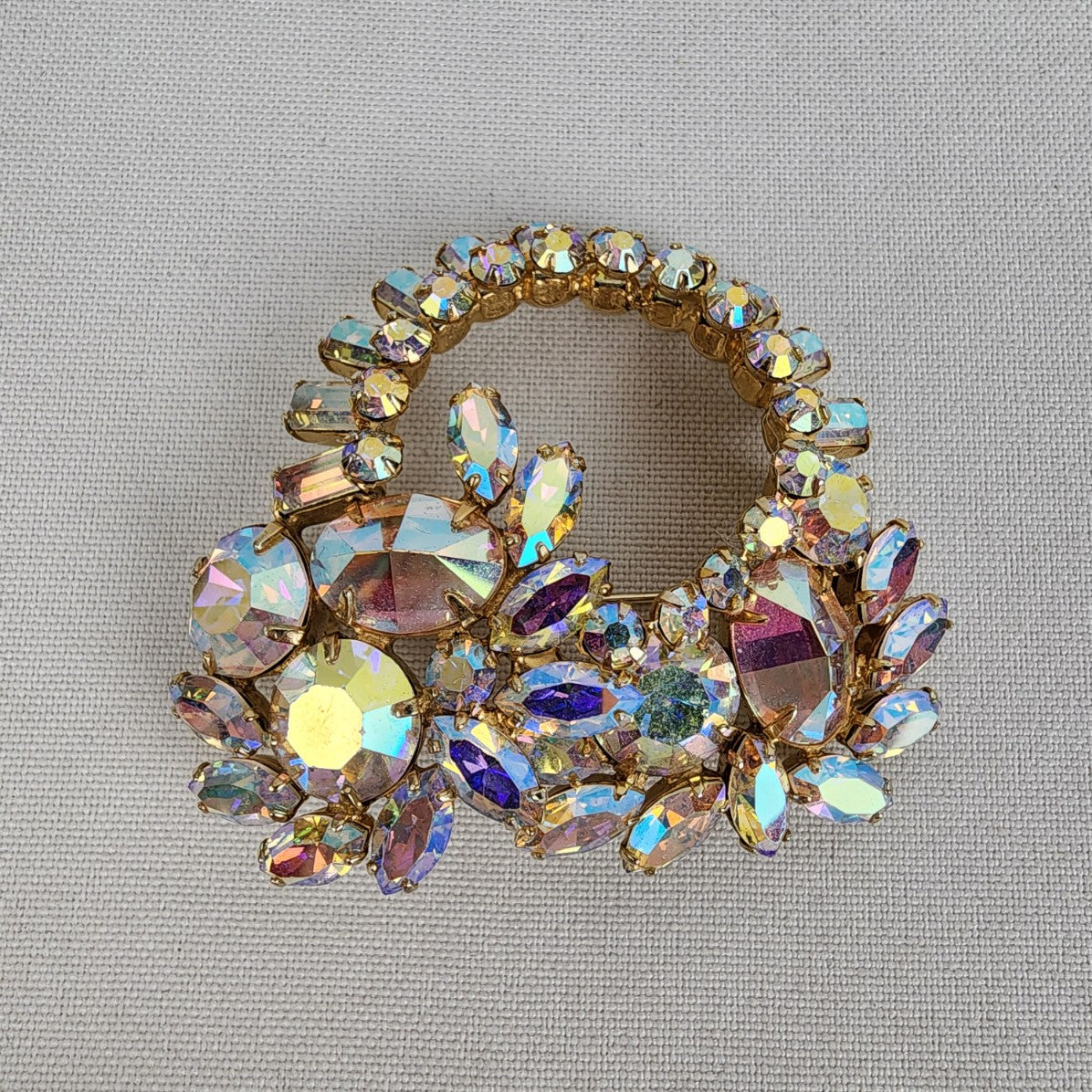 Vintage AB Rhinestones Floral Statement Brooch