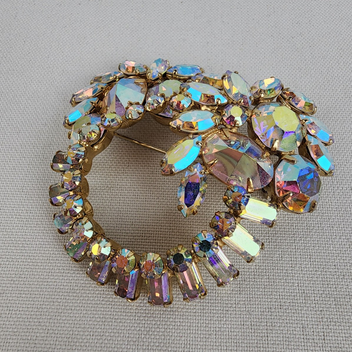 Vintage AB Rhinestones Floral Statement Brooch