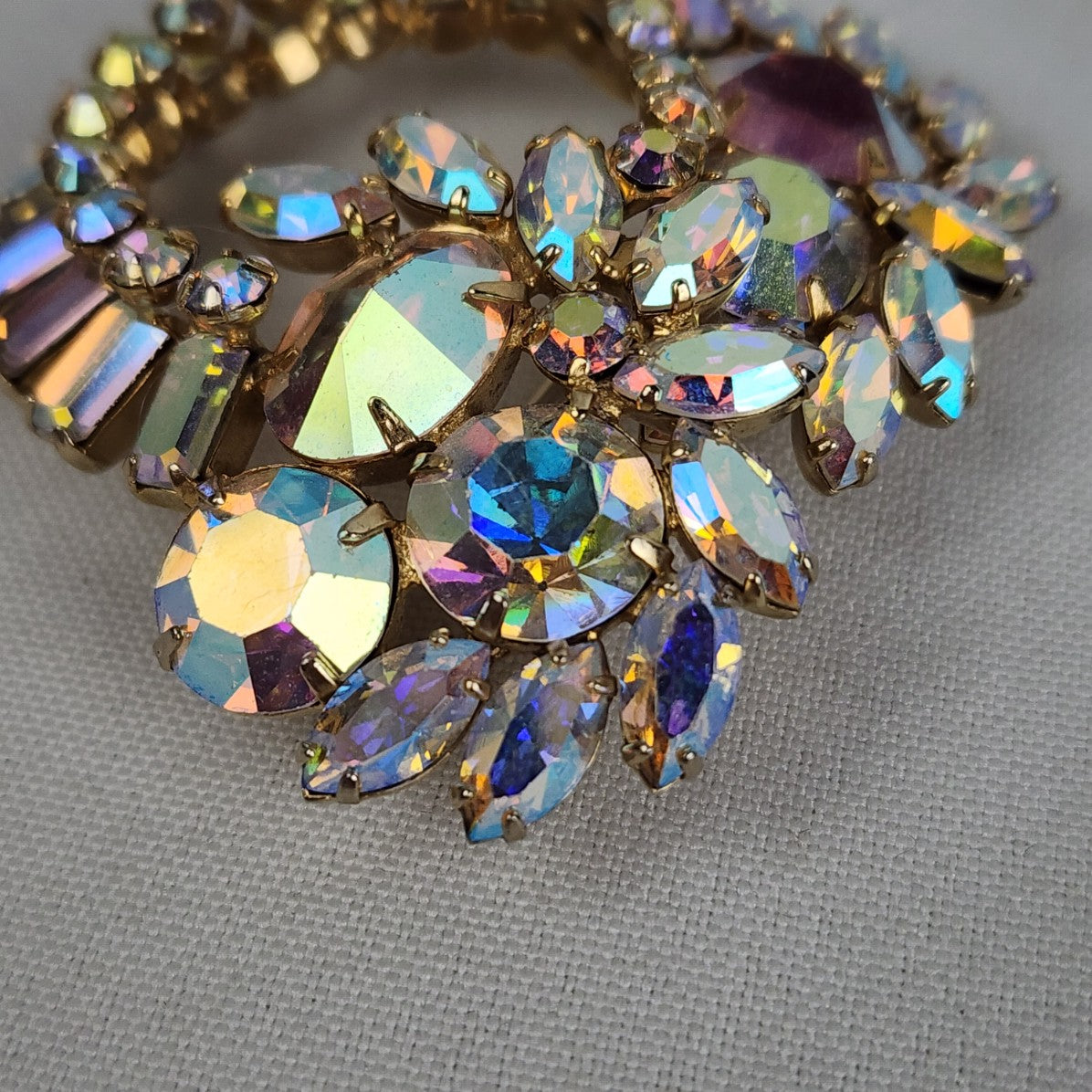 Vintage AB Rhinestones Floral Statement Brooch