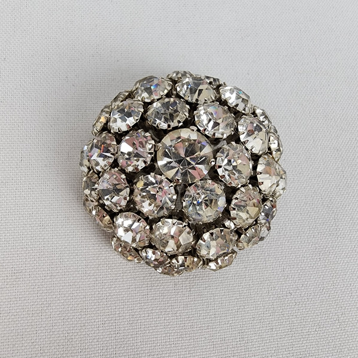 Vintage Silver Tone Crystal Domed Statement Brooch