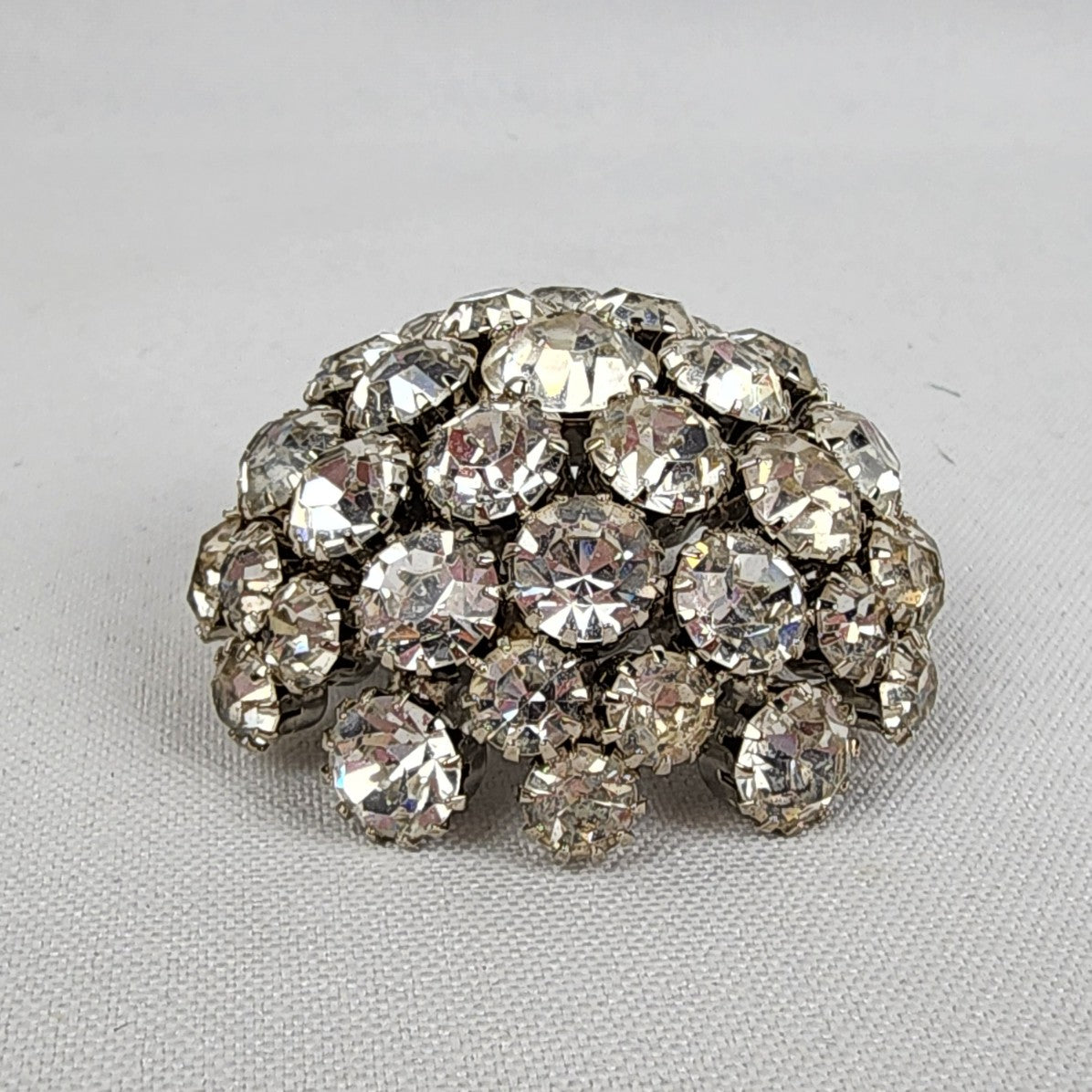 Vintage Silver Tone Crystal Domed Statement Brooch