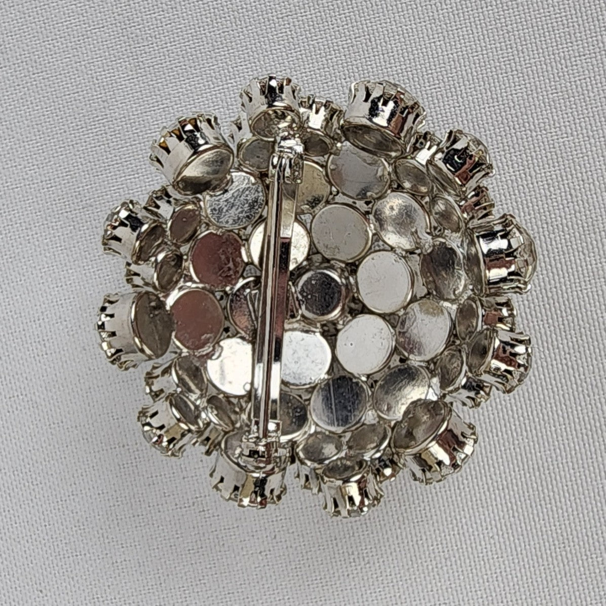 Vintage Silver Tone Crystal Domed Statement Brooch