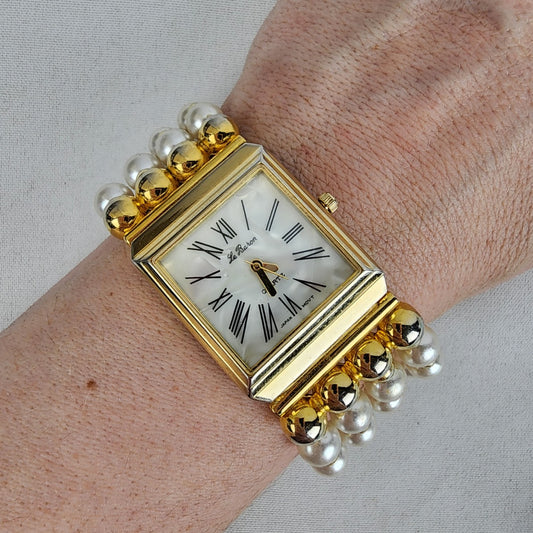 Vintage Le Baron Gold Tone Faux Pearl Watch