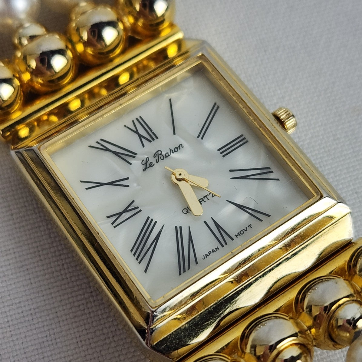 Vintage Le Baron Gold Tone Faux Pearl Watch